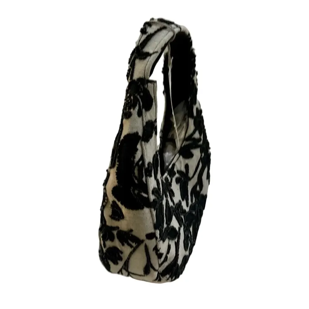 TARGET A New Day Black Off-White Beaded Embroidered Mini Hobo Crescent Bag NEW